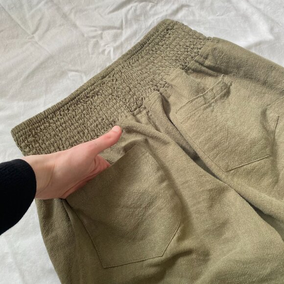 Emme Mama Transitional Maternity Smocked Linen Pant Women's XS Olive Green - Picture 9 of 16